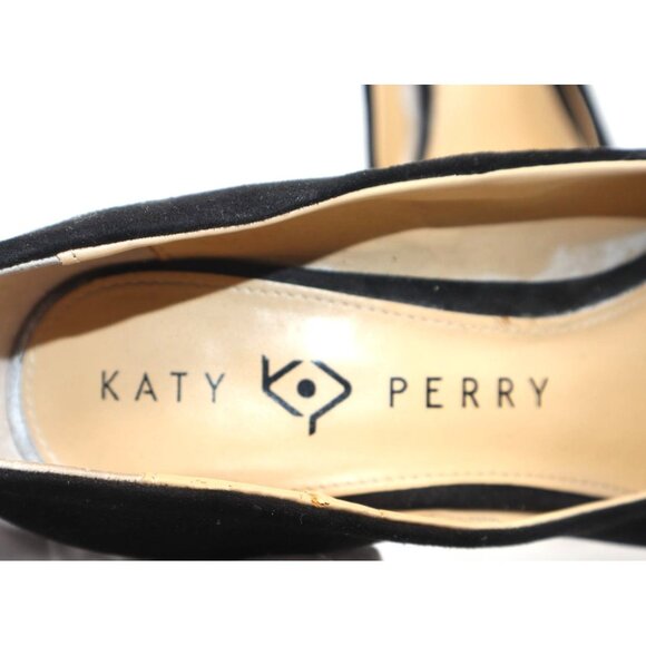 Katy Perry Black Suede Pointed Toe Pumps Clear Block Heels Womens Shoes Size 6.5 - Picture 2 of 8